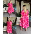 thumbnail image 3 of CASSIE LIZ Plus Size Dresses for Curvy Women Summer V Neck Short Sleeve Floral Pink Maxi Dress with Smocked Waist and Pockets Party Wedding Guest Dress (XL-5XL), 3 of 8
