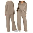 thumbnail image 3 of Women's Two Piece Set Casual Loungewear V-Neck Outfit Fall Travel Matching Lounge Set Brown L, 3 of 6