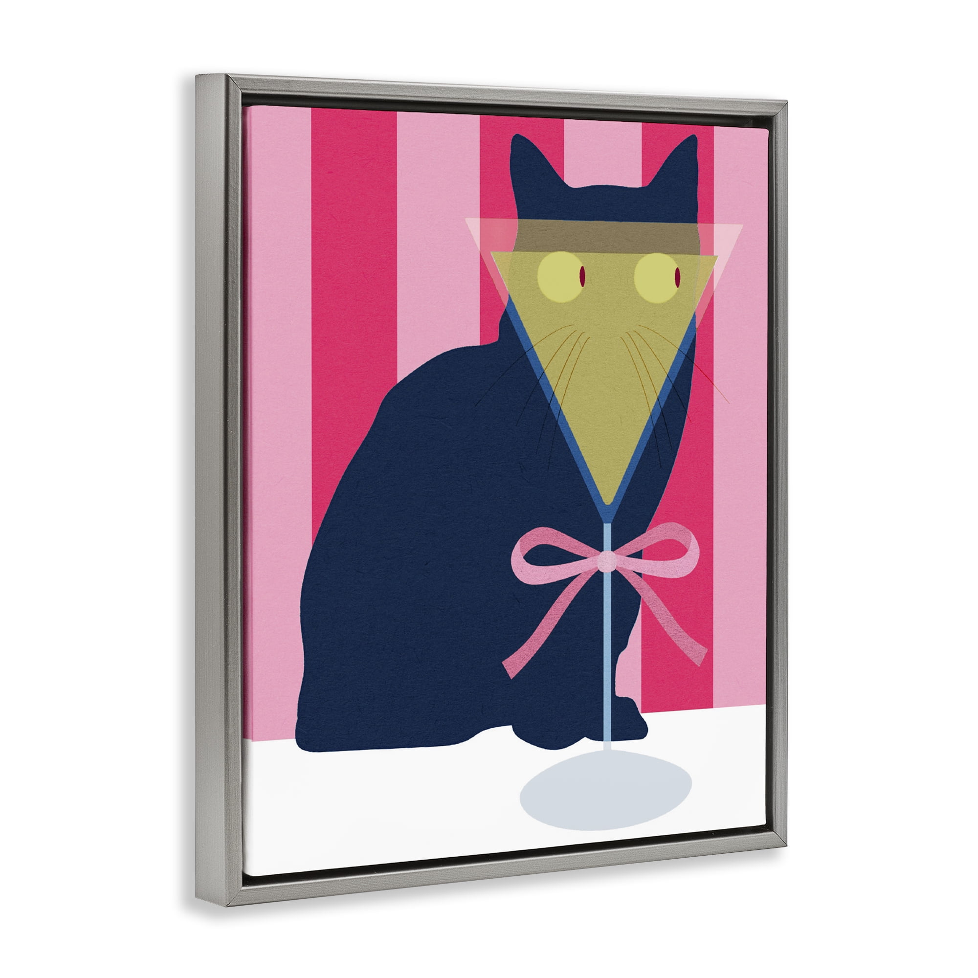 Stupell Industries Playful Striped Cat with Martini Gray Framed Floater Canvas Wall Art, design by Lil' Rue