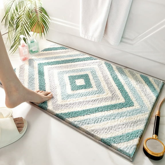 Xiao Hua Luxury Bathroom Rug Mat, Extra Soft and Absorbent Microfiber Bath Rugs, Non-Slip Plush Shaggy Bath Carpet, Machine Wash Dry, Bath Mats for Bathroom Floor,Diamond - Cyan