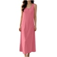 thumbnail image 4 of ZyeKqe Long Nightgown for Women Plus Size Sleeveless Button Front Crewneck Stretch Casual Lightweight Comfy Loungewear Midi Dress, 4 of 9