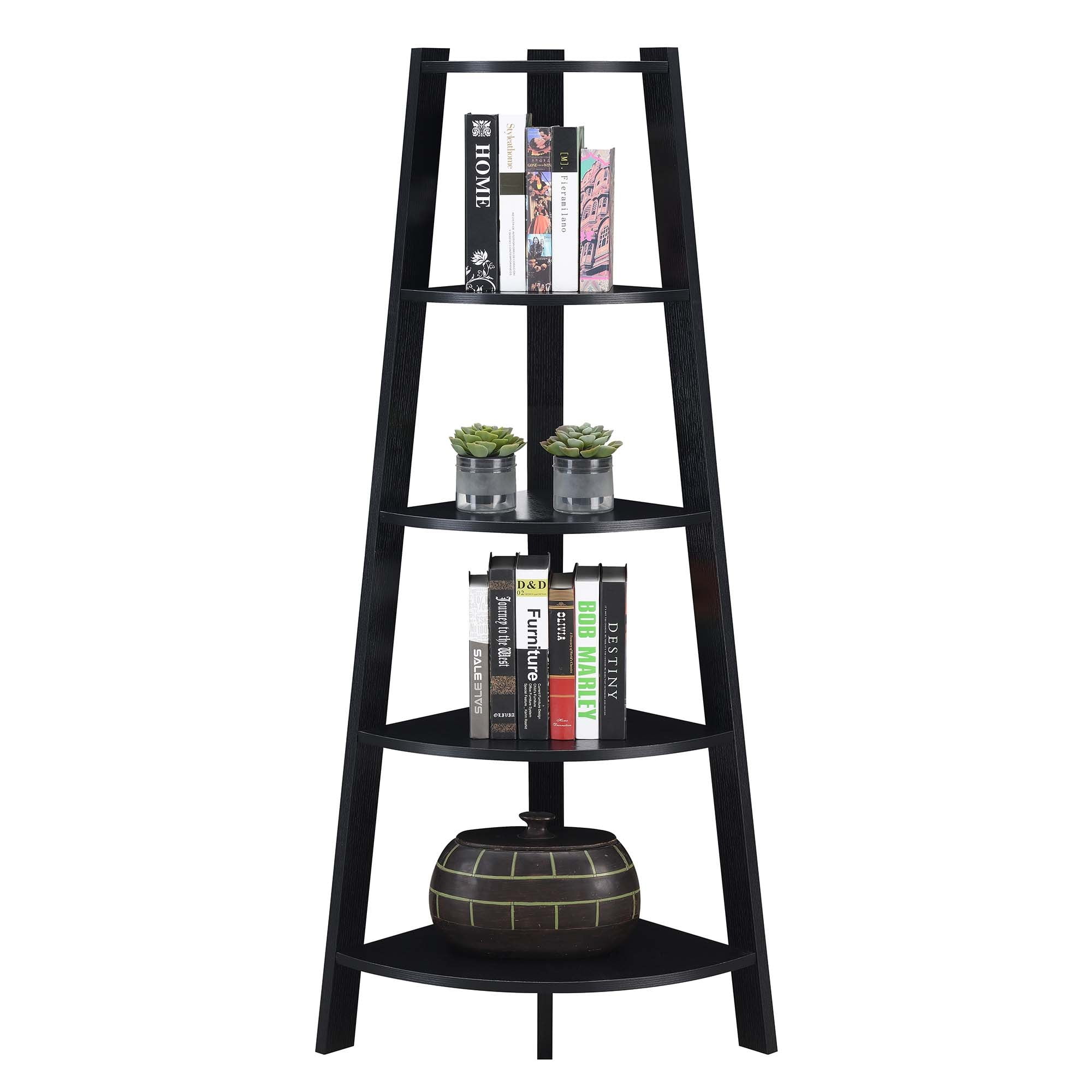 Convenience Concepts Newport 5 Tier Wide Corner Bookcase, Black