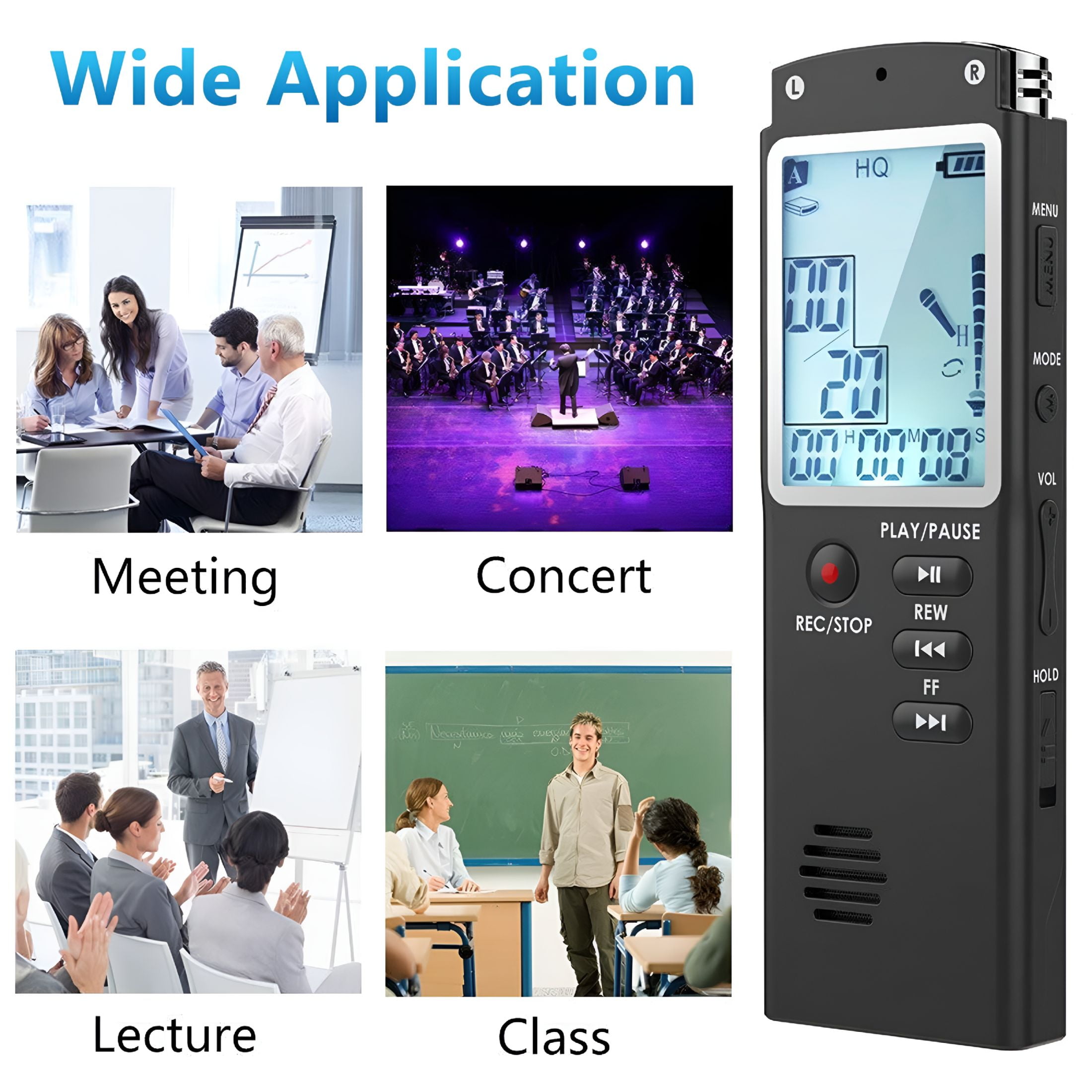 GJX 16Gb Digital Voice Activated Recorder for Lectures,12 Hours Sound Audio Recorder Spy Dictaphone Recording Device with Playback,Microphone,Earphone,Phone Cable,Etc