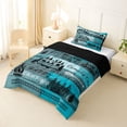 thumbnail image 2 of Catabedysis Vintage Camping Twin Comforter Sets,Camper Tent Print Bedding Set For Boys,Teal Beige,Black Reversible,2-Piece,1 Comforter and 1 Pillowcase, 2 of 7