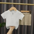 thumbnail image 2 of Gubotare Boys Shorts Sets Plain Boys' Shorts Set - 2 Piece Short Sleeve Shirt and Shorts - Casual Summer Outfit for Boys 6 9 12 18 24 Months 2T 3T 4T (Khaki,Size 18-24 Months), 2 of 3