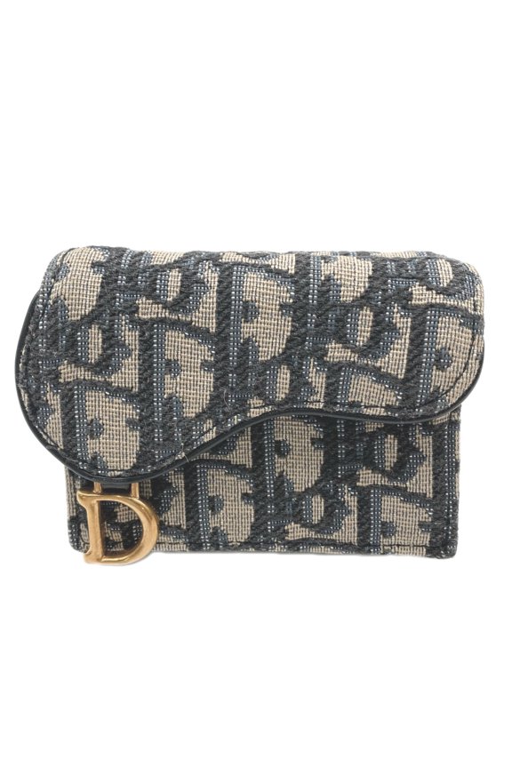 Pre-Owned Christian Dior Oblique Jacquard Saddle Compact Wallet - Tri-fold Wallet, Navy Beige...
