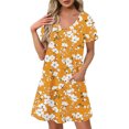 thumbnail image 2 of GaThRRgYP Summer Short Sleeve Dress,Women's Fashion Summer Print Short-sleeved V-neck Casual Dress Gold S, 2 of 8