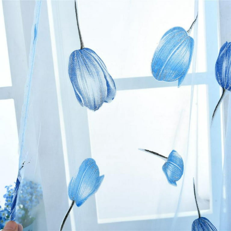 Tulip Floral Window Beads Decor Sheer Curtain Panel Voile Drape Vanlaces 