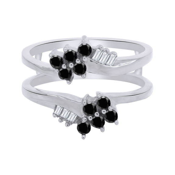 Round & Baguette Shape Black & White Cubic Zirconia Enhancer Guard Ring 10k White Gold Ring Size - 8.5