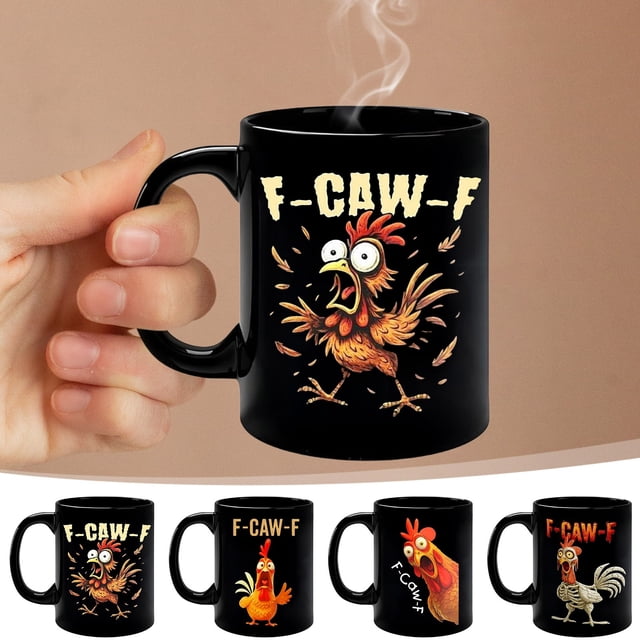 Taza de Café con Diseño de Gallo, 325 Ml, de Cerámica, Ideal para El Hogar o La Oficina | Acabado Blanco | Apta para Lavavajillas y Microondas