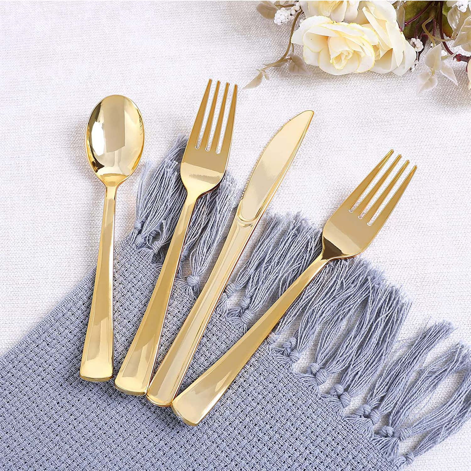 200 Gold Plastic Silverware Set Plastic Gold Cutlery Set Disposable