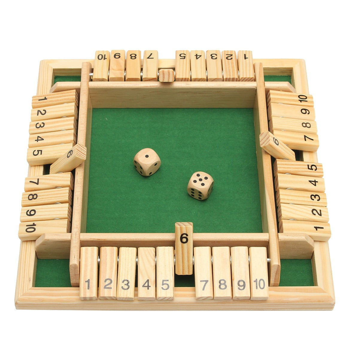 Wooden Shut the Box Four Sided 10 Number Pub Bar Board Dice Game Family Party 