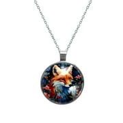 Fox Elegant Glass Circular Pendant Necklace - Stunning Jewelry Piece