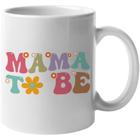 

Mama To Be Pregnant Wife or Woman Themed Groovy Retro Wavy Text Merch Gift White 11oz Ceramic Mug