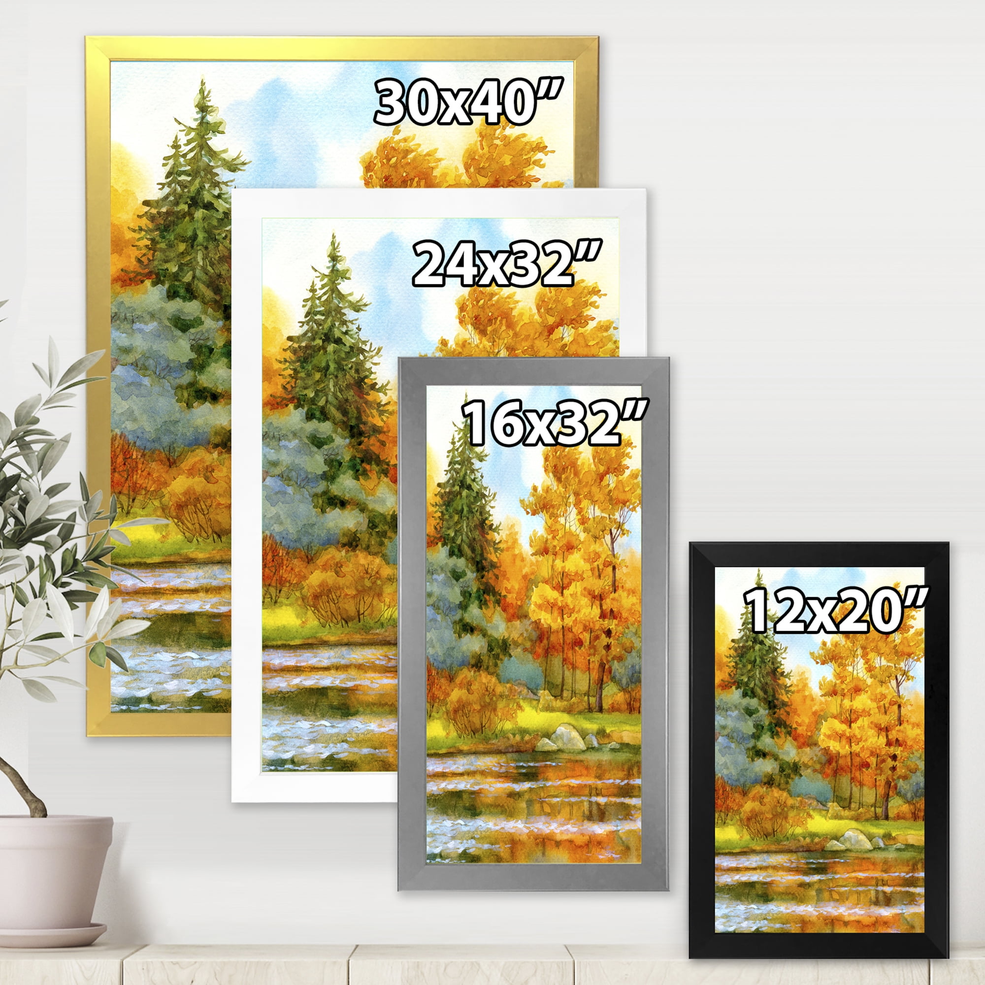 Designart 'Autumn Forest By The Lake Side I' Lake House Framed Art