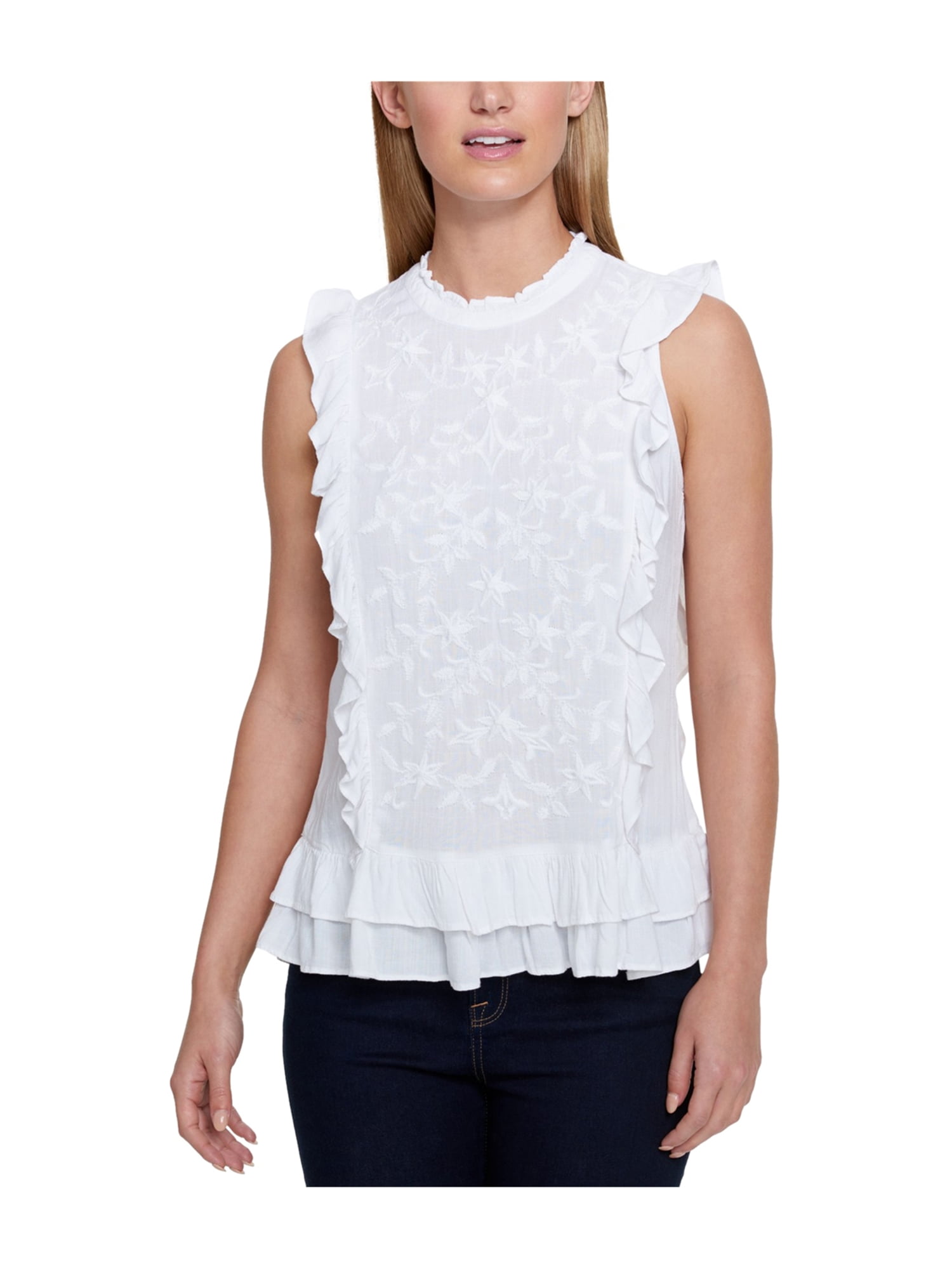 Tommy Hilfiger TOMMY HILFIGER Womens White Ruffled Tank Sleeveless