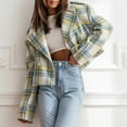 thumbnail image 3 of Womens Plaid Cropped Trench Coats Long Sleeve Lapel Casual Open Front Jackets Outerwear with Pockets, 3 of 5