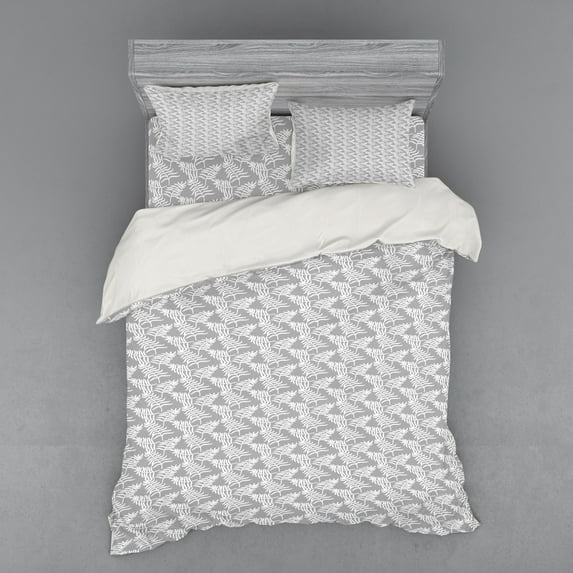 Ambesonne Leaves Bedding Set 4 Pcs, Exotic Jungle Flora, Queen, Pale Grey White