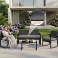 thumbnail image 4 of Juego de muebles para patio de 4 piezas con sillas mecedoras de ratán PE, mesa auxiliar con cubierta de vidrio y cojines grises, diseño moderno para jardín, terraza o piscina, 4 of 8