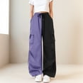 thumbnail image 2 of felwors Women's Color Block Cargo Pants - High Waisted Wide Leg Casual Trousers with Pockets Black, M, 2 of 7
