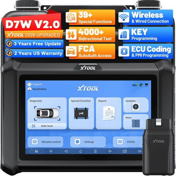 XTOOL D7W Bidirectional Scan Tool 2026 AI-Assisted Bluetooth OBD2 Scanner Diagnostic Tool Key Fob Programmer, ECU Cod-ing, PMI, 39  Resets, Full System Scan, 3-Year Free Updates