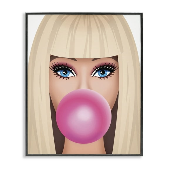 Stupell Industries Blonde Girl & Bubblegum People Painting Black Framed Art Print Wall Art, 11 x 14