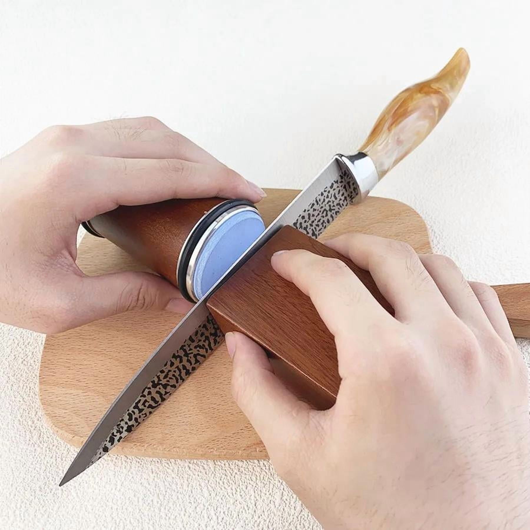 Wooden knife sharpener with magnetic diamond grindstone, manual sharpening system, 15-20 degree angle adjustable hob for kitchen knives