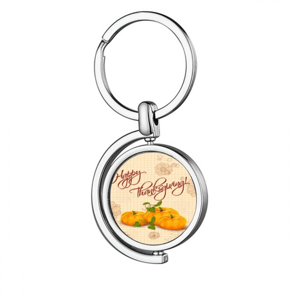Pumkin Happy Thanksgiving Day Pattern Rotating Keychain Metal Keyring Holder