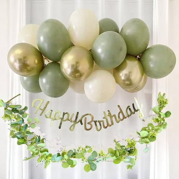 32 PCS Birthday Green Arch Balloon Vintage Olive Green Gold Balloons Happy Birthday Banner