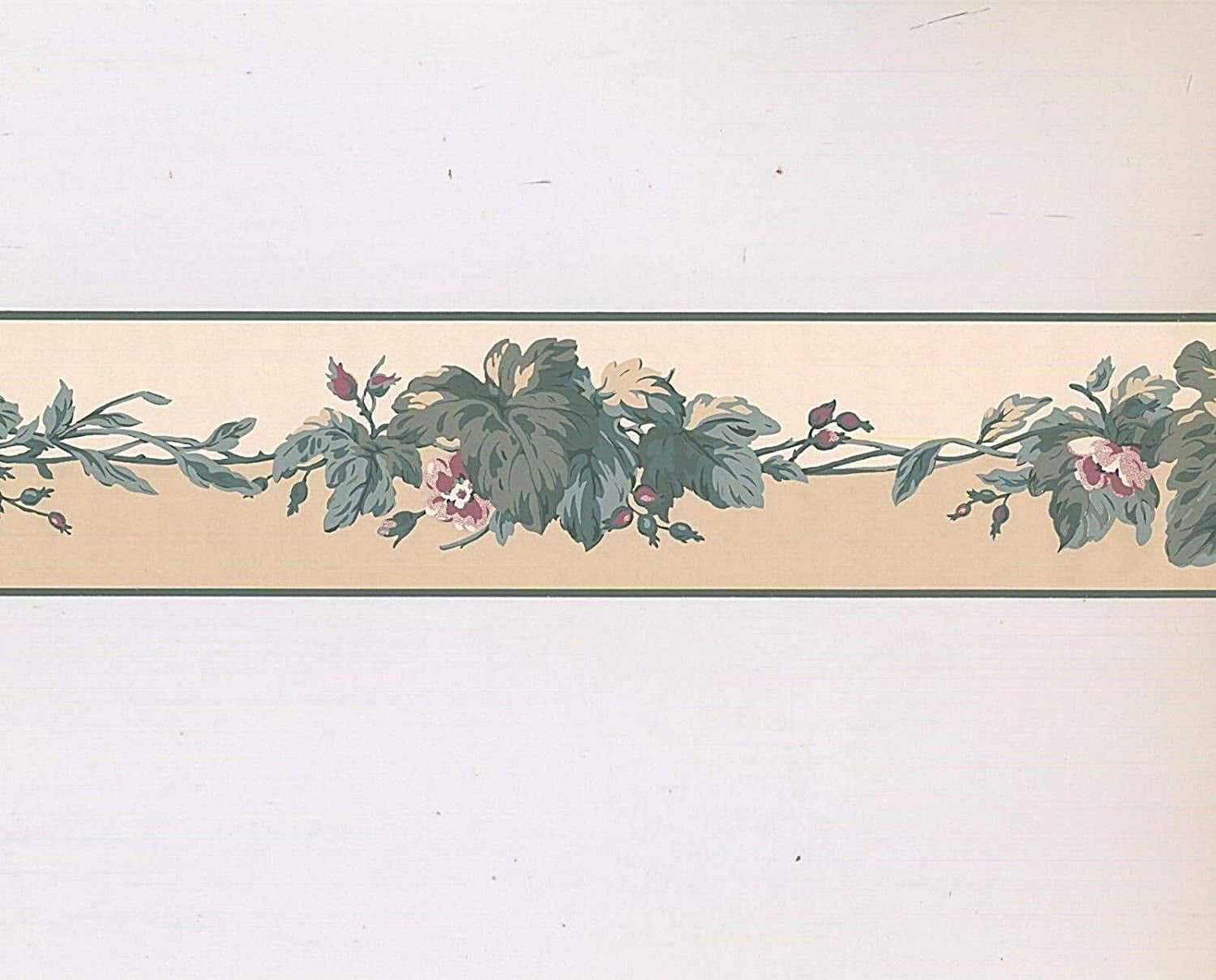 Concord Wallcoverings Wallpaper Border Floral Pattern Flowers Leaves ...