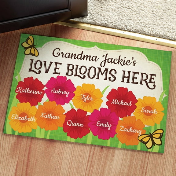 Love Blooms Here Personalized Doormat