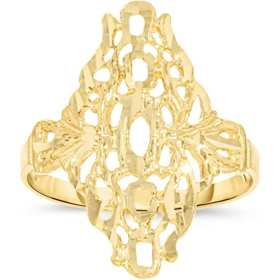 Floreo 10k Yellow Gold 22mm Oval Diamond Cut Openwork Filigree Ring