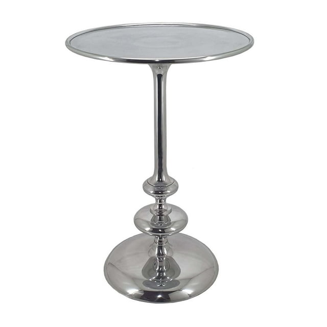 Mesa auxiliar Benzara 58 cm de aluminio, redonda, tallada, plata