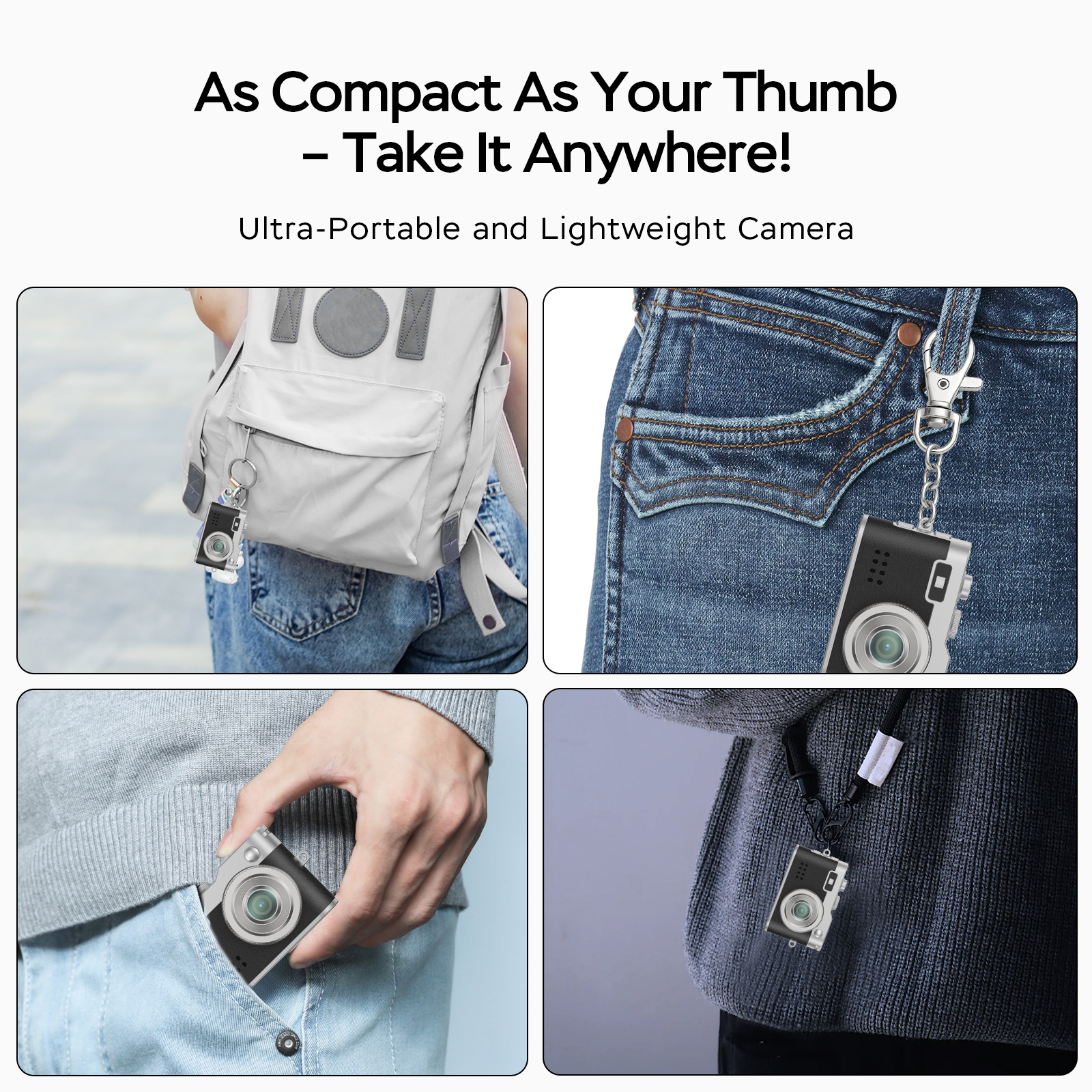 Mini Digital Camera,0.96" Small Keychain Camera,1080P Tiny Camera with 32GB Card, Fill-in light,Landyard,USB Cable for Travel, Concert, Study Recording, Gift for Kids Black
