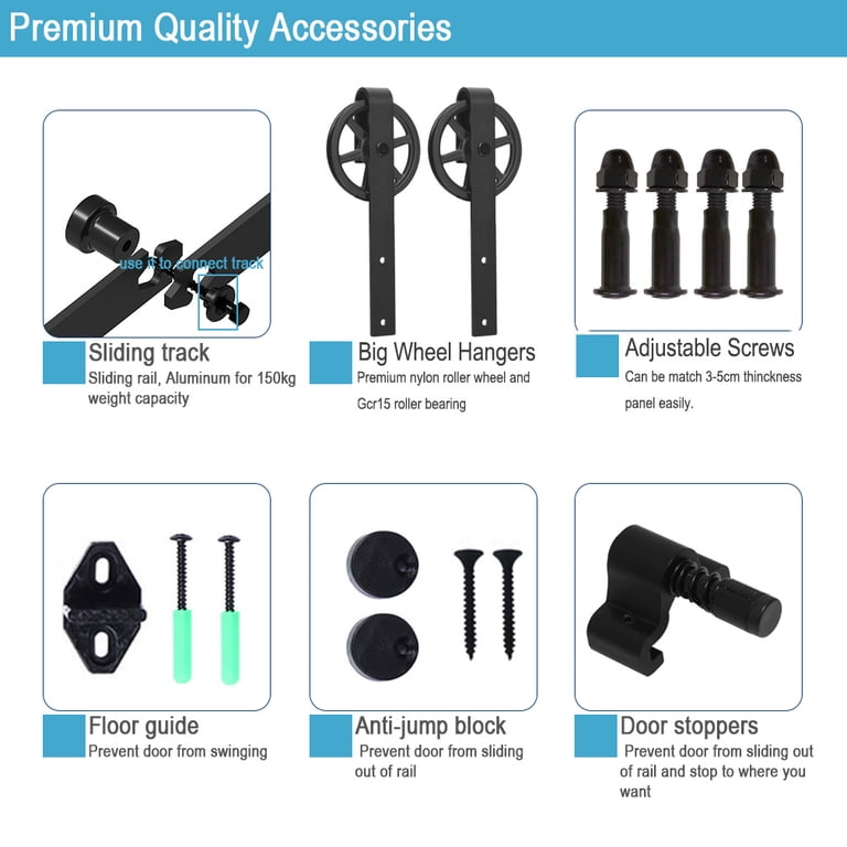 CCJH 2.5FT Mini Sliding Barn Door Hardware Kit – 30″ Track, Carbon Steel, Holds 110lbs, For Cabinet & Closet Doors