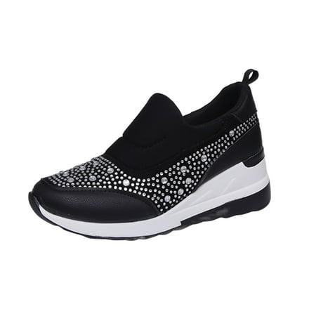

MIASHUI Women s Flats Shoes Leather Cloth Patched Thick Sole Wedges Heel Sports Shoes Casual Shoes Black 7.5