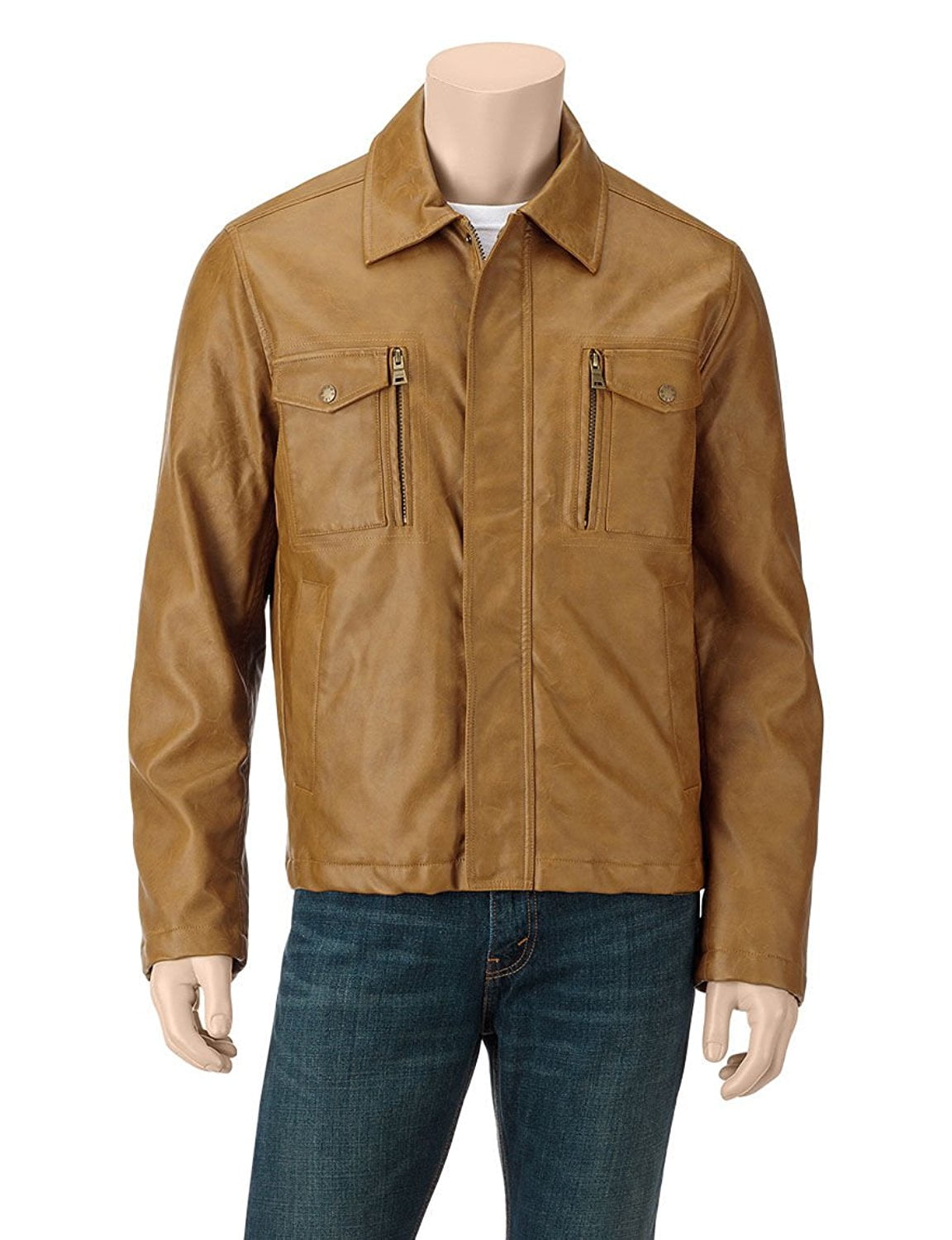 Izod Men S Snap Zip Faux Leather Er Jacket Tan L Izod Men S Snap Zip Faux Leather Er Jacket Tan L Com