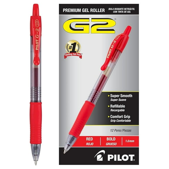, G2 Premium Gel Pens, Bold Point 1 mm, Pack of 12, Red