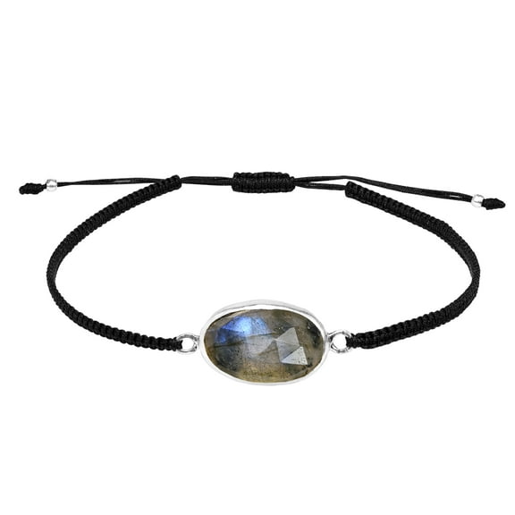 Layer Me Black Labradorite Stone Sterling Silver on Adjustable Bracelet