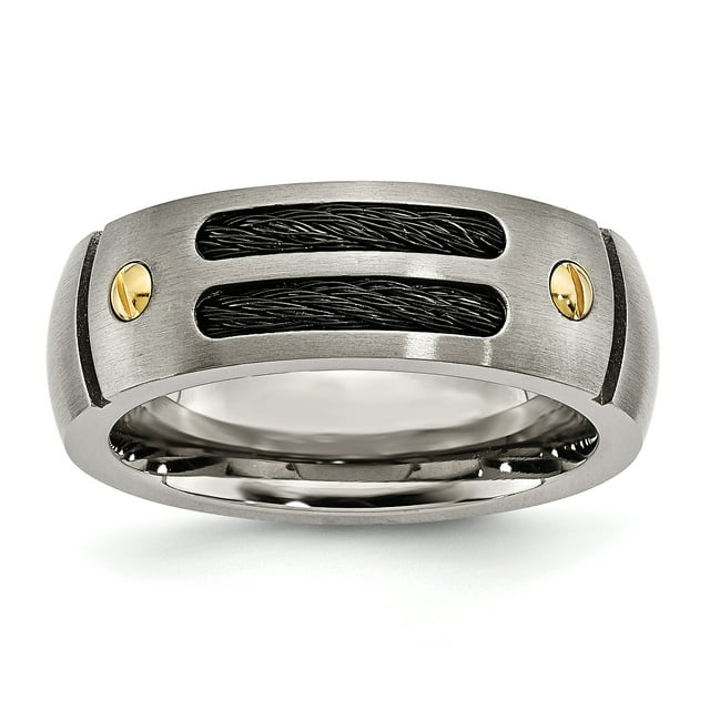 Titanium Brushed Black Yellow Plated 8mm Wedding Ring Band Size 8.00 Fancy