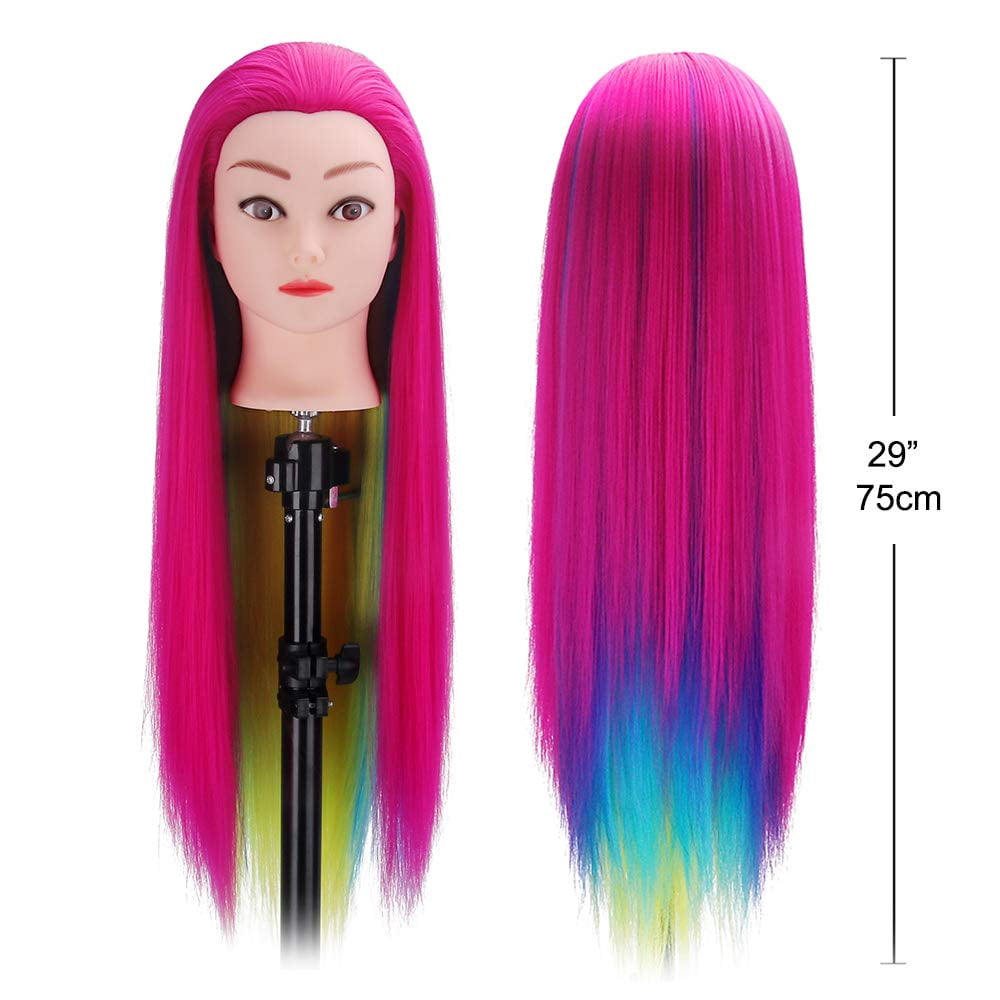 Training Head, TopDirect 29" Colorful Hair Mannequin Manikin Head Cosmetology Doll Head Practice Styling Hairdressing Training Braiding Heads with Clamp Holder and Tool Set