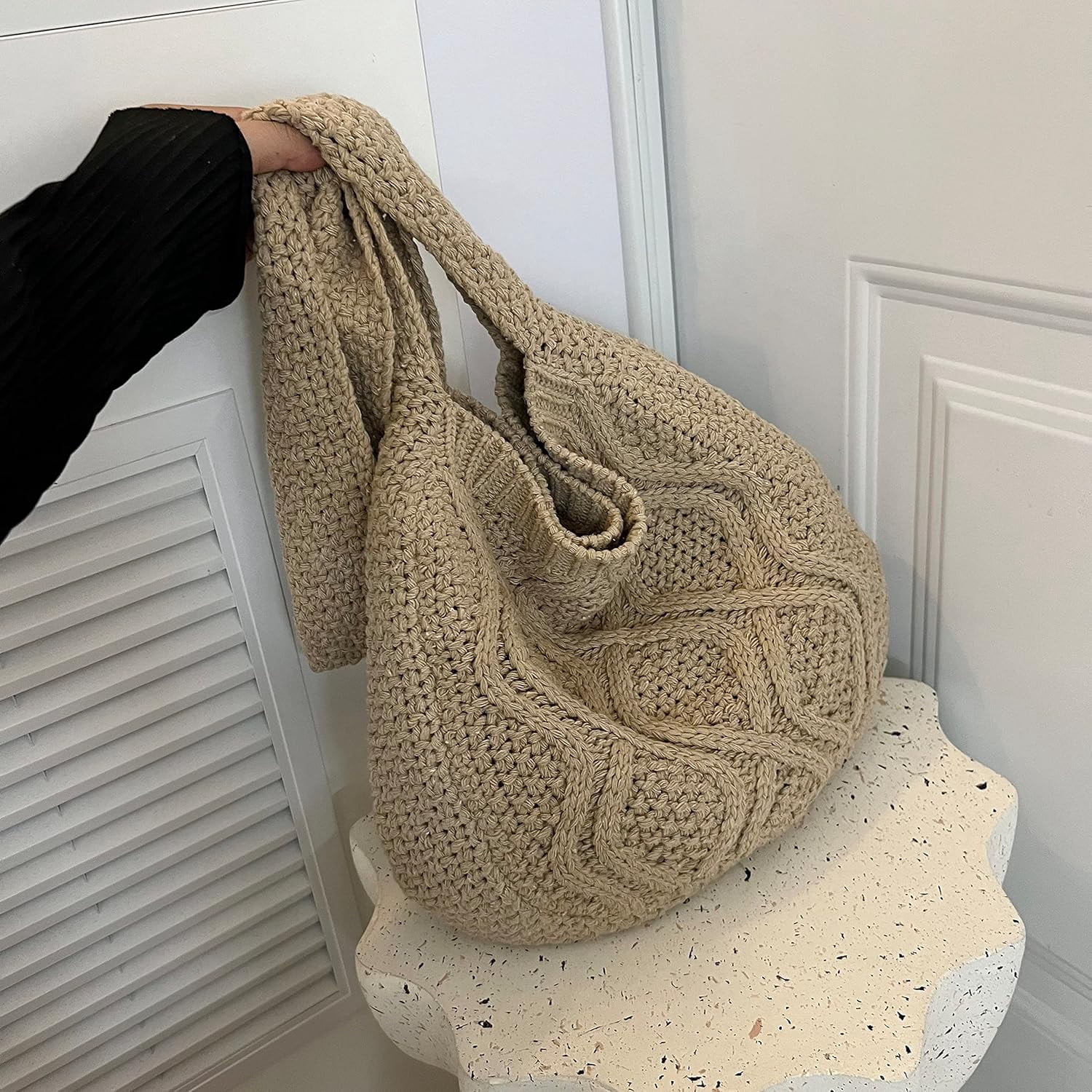 Women's Crochet Tote Bag Knitted Aesthetic Shopping Bag Cute Purses Crocheted Hobo Bag