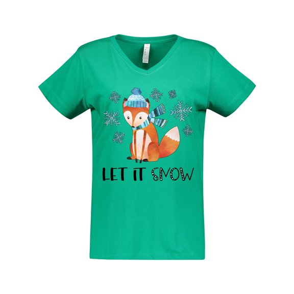 Inktastic Let it Snow Cute Orange Fox in Hat and Scarf Women's V-Neck T-Shirt