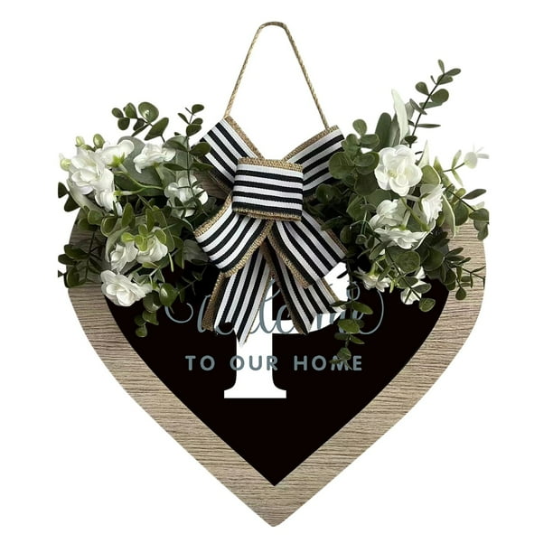Guirnalda de 26 letras en forma de corazón con el apellido A Z para colgar en la puerta de entrada Guirnalda de primavera para colgar en la puerta de entrada