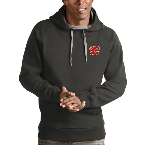 Men's Antigua Charcoal Calgary Flames Victory Pullover Hoodie