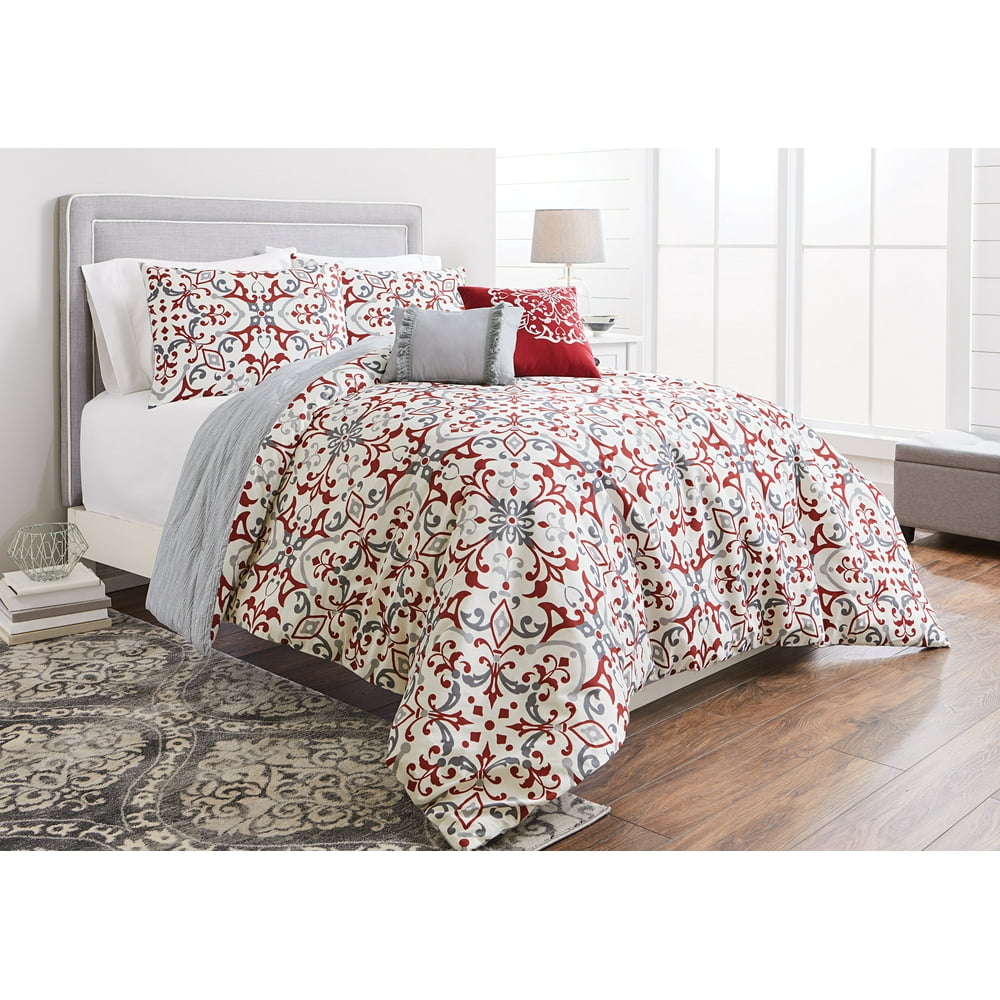 Better Homes & Gardens King Scroll Red Comforter Set, 5 Piece - Walmart ...