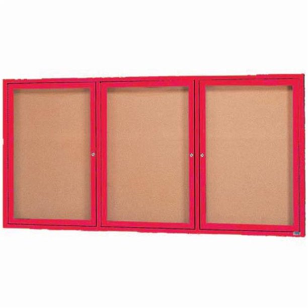 3Door Enclosed Bulletin Board Red