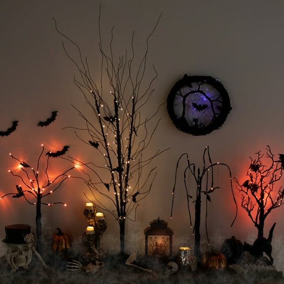 Northlight Pre-Lit Halloween Branch Tree with Bats - 50" - Black - LED Warm White