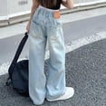 thumbnail image 6 of NOLDARES Girl's Applique Elastic High Waist Jeans Baggy Wide Leg Loose Denim Pants with pockets(Blue,4-5 Years), 6 of 6