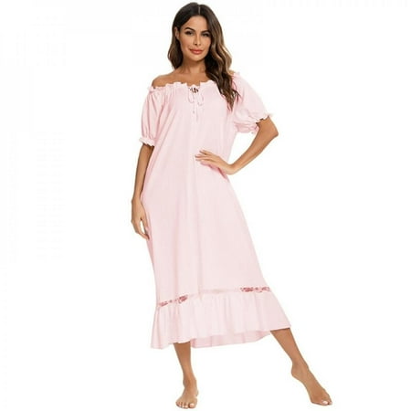 

Clearance Sale!Summer Ruffle Nightgown Women Solid Color Retro Soft Sleepdress Ladies Loose Casual Cute Homewear Short Sleeve Nightdress Pink XXL